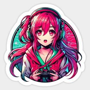 Red cute gamer girl Sticker